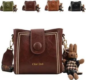 Bootara Bucket Bag, Vintage Fashion Crossbody Bag With Adjustable Wider Shoulder Strap, with Cute Rabbit Pendant