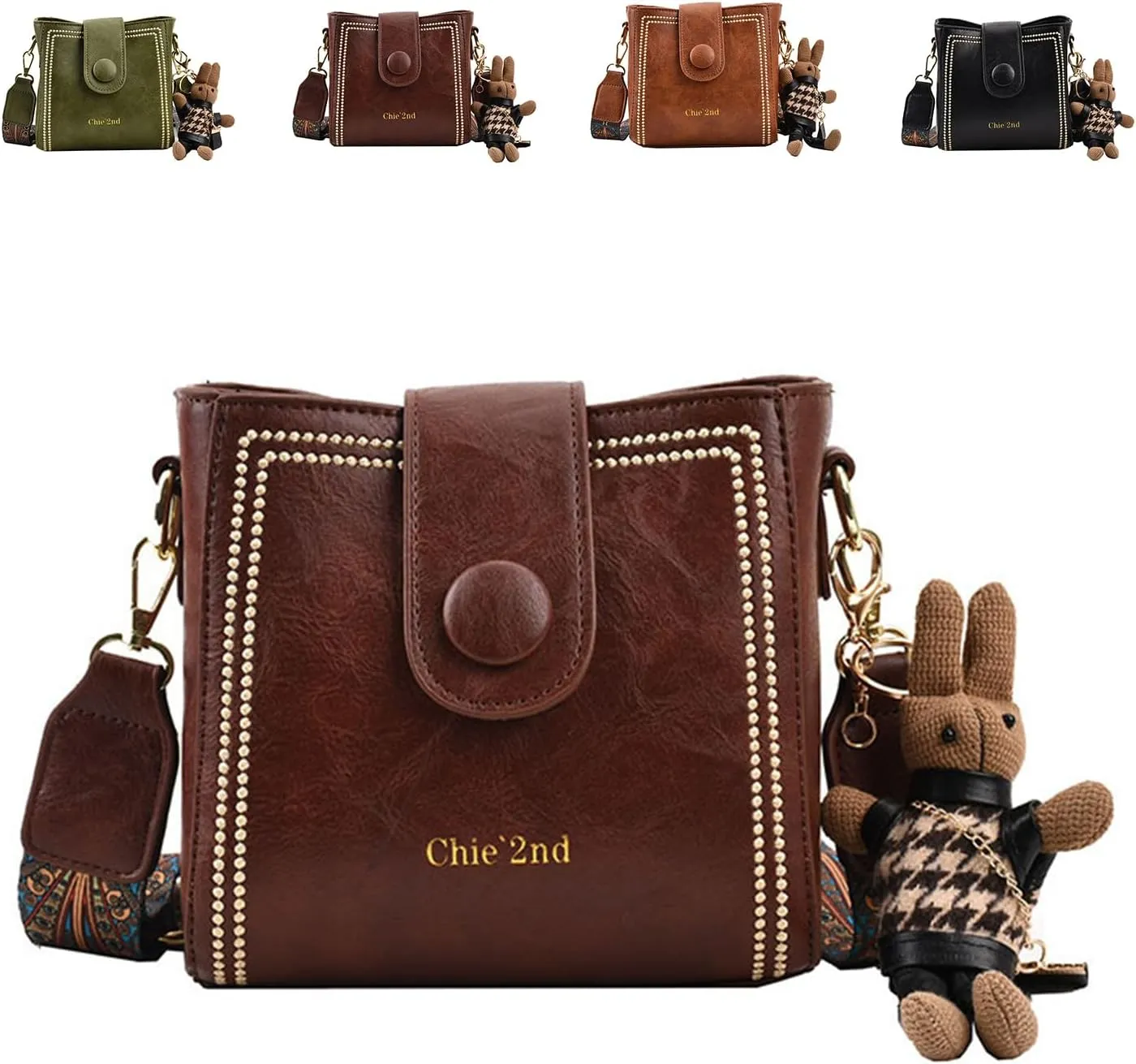 Bootara Bucket Bag, Vintage Fashion Crossbody Bag With Adjustable Wider Shoulder Strap, with Cute Rabbit Pendant