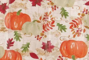 Bountiful Harvest Autumn Pumpkins, Leaves and Berries on Wood Plank Background Vinyl Flannel Back Tablecloth (52" x 52" Square)