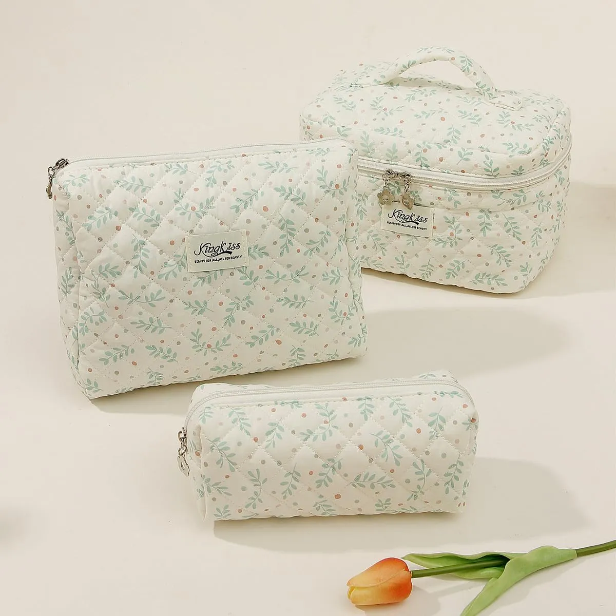 Bow Aesthetic Bag Y2k Cosmetic Bag for Purse Coquette Aesthetic Cute Makeup Bag Make Up Bag Set (Blue Floral-1)