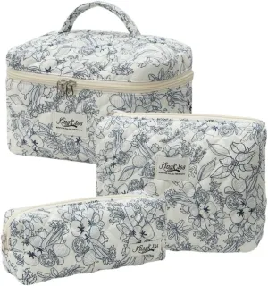 Bow Aesthetic Bag Y2k Cosmetic Bag for Purse Coquette Aesthetic Cute Makeup Bag Make Up Bag Set (Blue Floral-2)