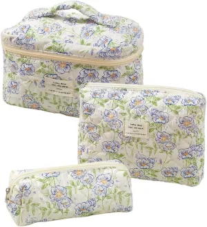 Bow Aesthetic Bag Y2k Cosmetic Bag for Purse Coquette Aesthetic Cute Makeup Bag Make Up Bag Set (Blue Floral-3)