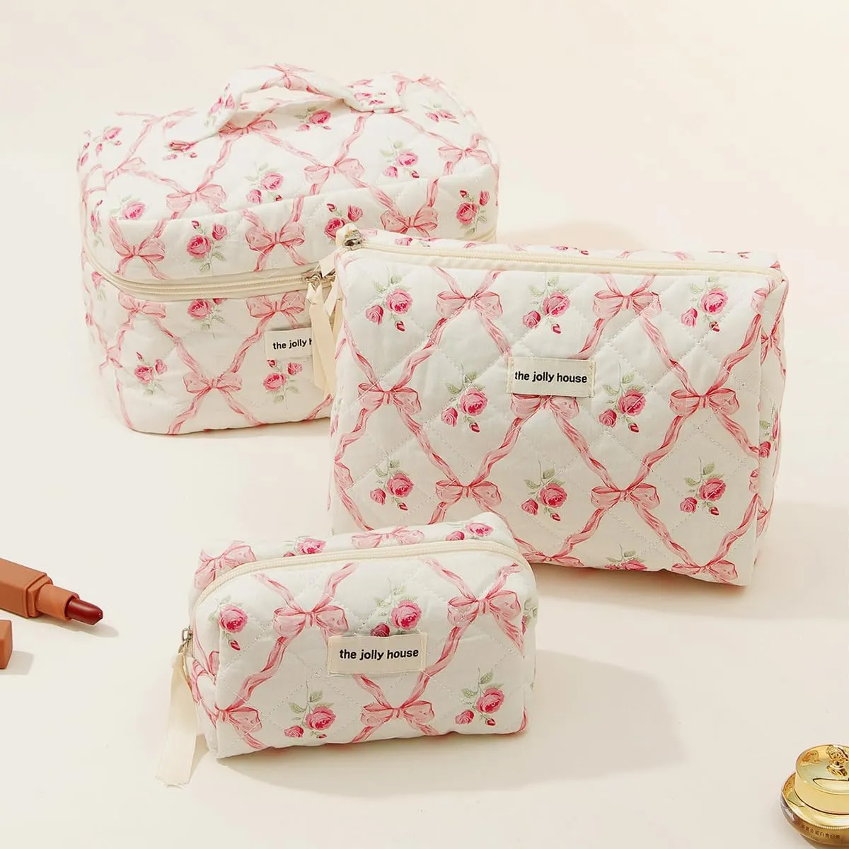 Bow Aesthetic Bag Y2k Cosmetic Bag for Purse Coquette Aesthetic Cute Makeup Bag Make Up Bag Set (Polychrome Floral-1)