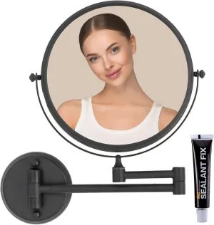 Brass Wall Mounted Makeup Mirror Bathroom Mirror for Shaving, 1x/ 5X Magnifying Makeup Mirror, 8" Double Sided Make up Mirror with 360 Swivel Extendable Arm, Matt Black