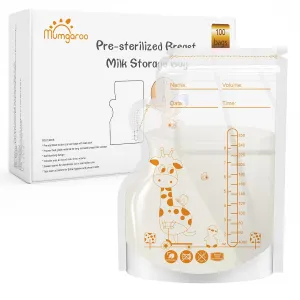 Breastmilk Storage Bag Freezer, 8.5 OZ / 100 Pcs Breast Milk Storage Bags Freezer with Double Zip Lock, Self Standing, Pre-Sterilized Milk Storage Bags Breastmilk, Space Saving Flat Profile