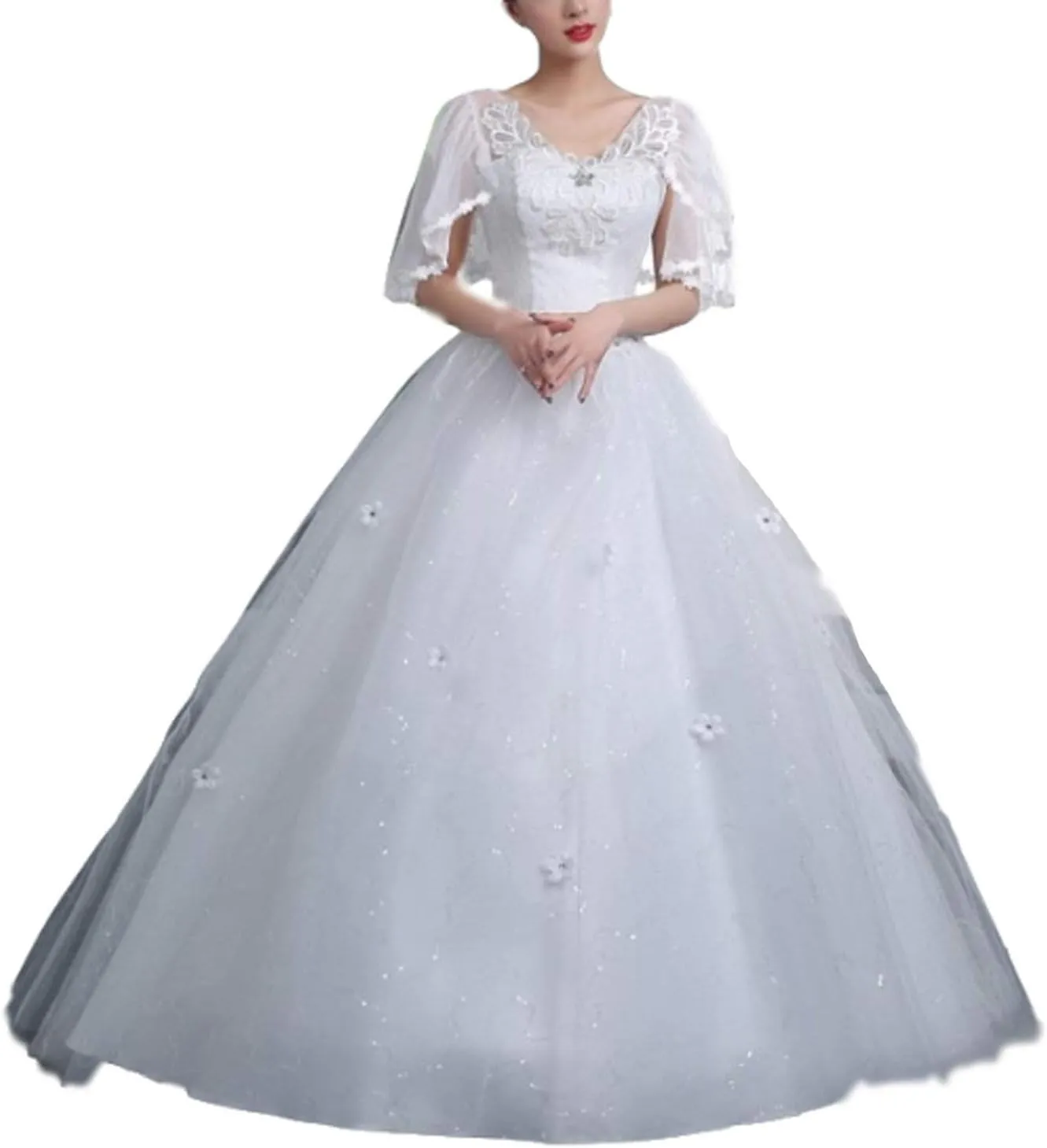 Bride’s Wedding Bag Shoulder Chiffon Mesh Pregnant Women Large Size Banquet Ball Dress for Bride fz White Large (White M)