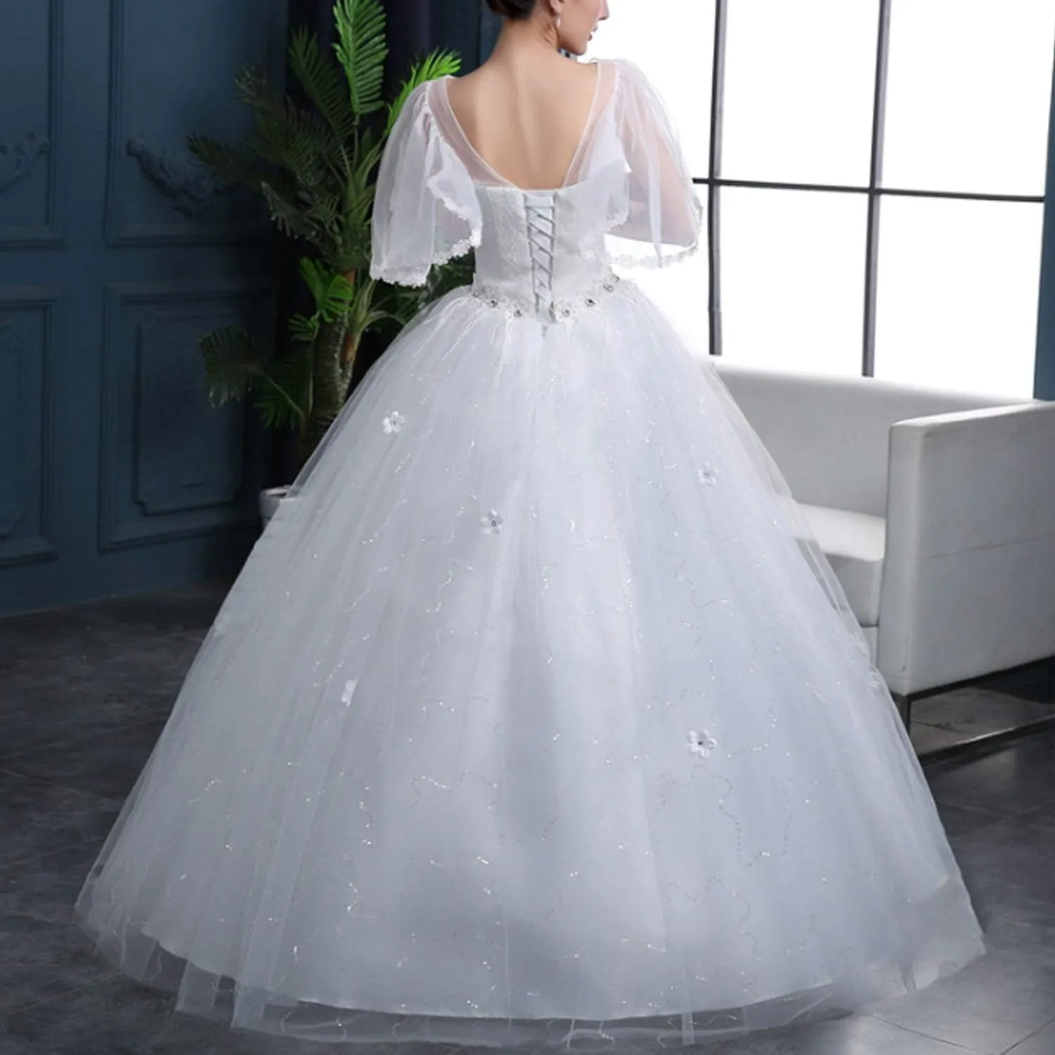 Bride’s Wedding Bag Shoulder Chiffon Mesh Pregnant Women Large Size Banquet Ball Dress for Bride fz White Large (White M)