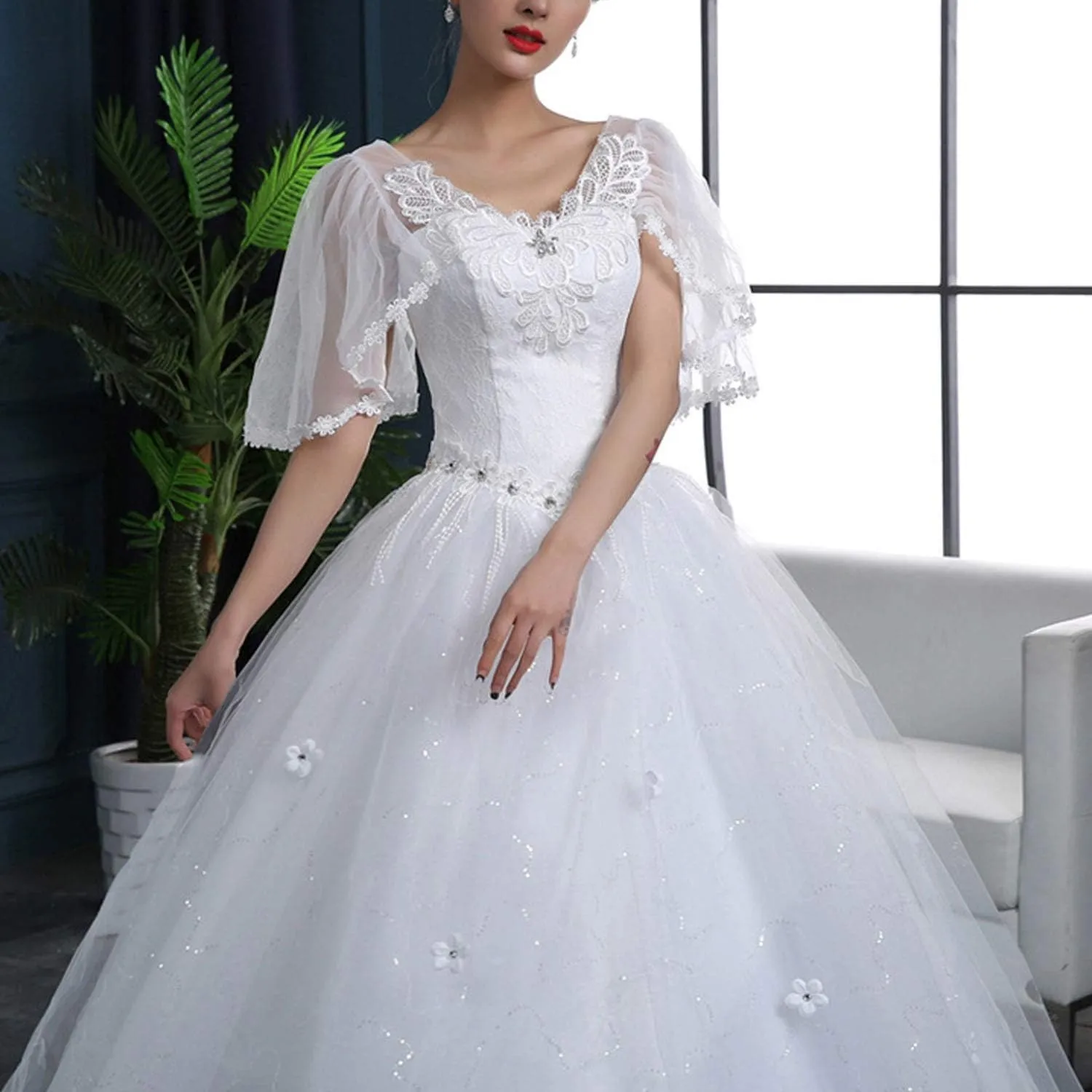 Bride’s Wedding Bag Shoulder Chiffon Mesh Pregnant Women Large Size Banquet Ball Dress for Bride fz White Large (White M)