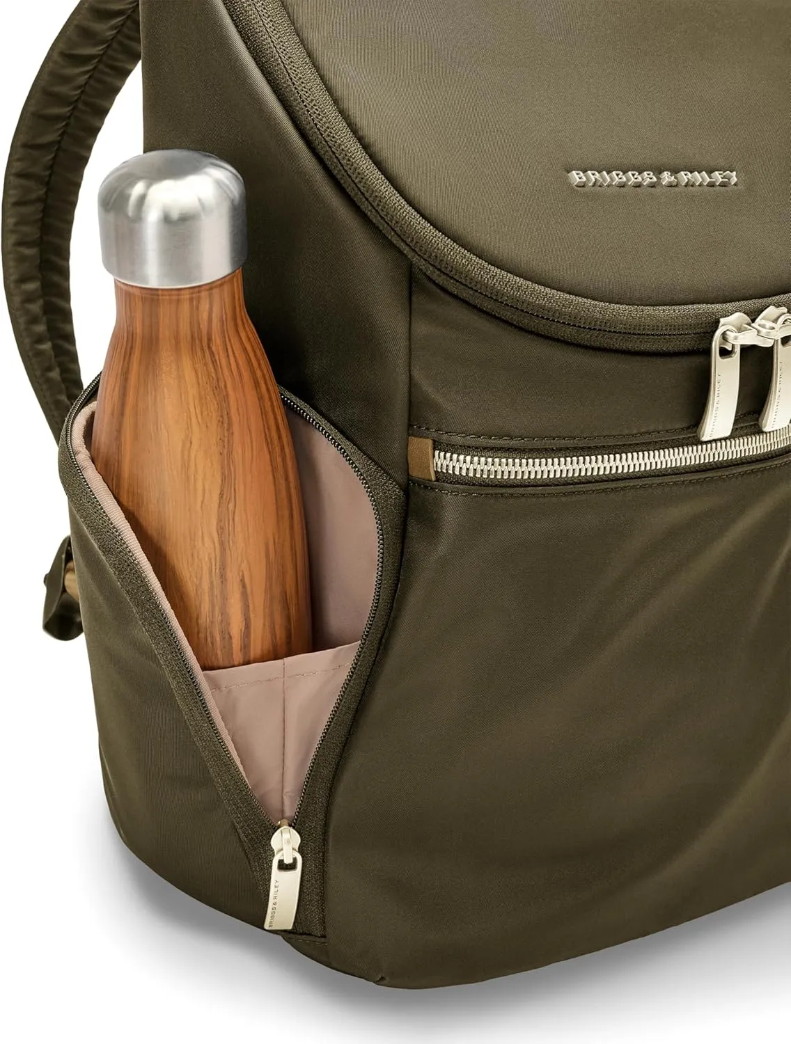 Briggs & Riley U-Zip Backpack - Daypack for Work, Personal Item Travel Bag, Carry On Size, Lightweight & Durable, Padded Straps, Fits up to 13" Laptop - Rhapsody Collection, Olive