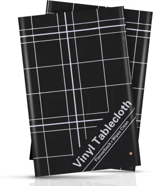 BRODER MFG. INC. White Lines Flannel Backed Vinyl Tablecloth - Black, 52x70 Oblong (Rectangle) | Perfect for Picnics, Barbeques, Parties, Camping, Special Occasions, Gatherings, and Everyday Use