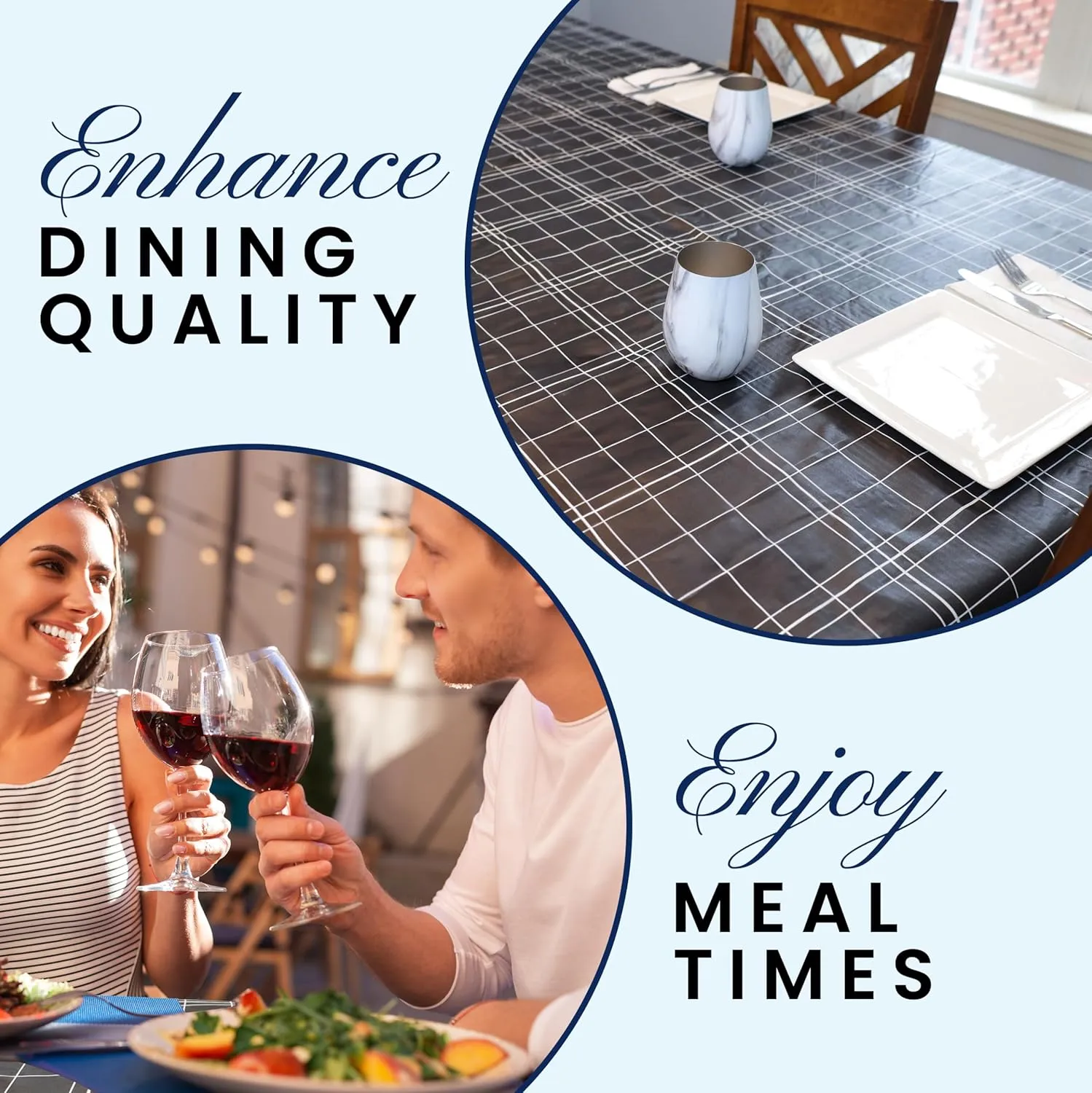 BRODER MFG. INC. White Lines Flannel Backed Vinyl Tablecloth - Black, 52x70 Oblong (Rectangle) | Perfect for Picnics, Barbeques, Parties, Camping, Special Occasions, Gatherings, and Everyday Use