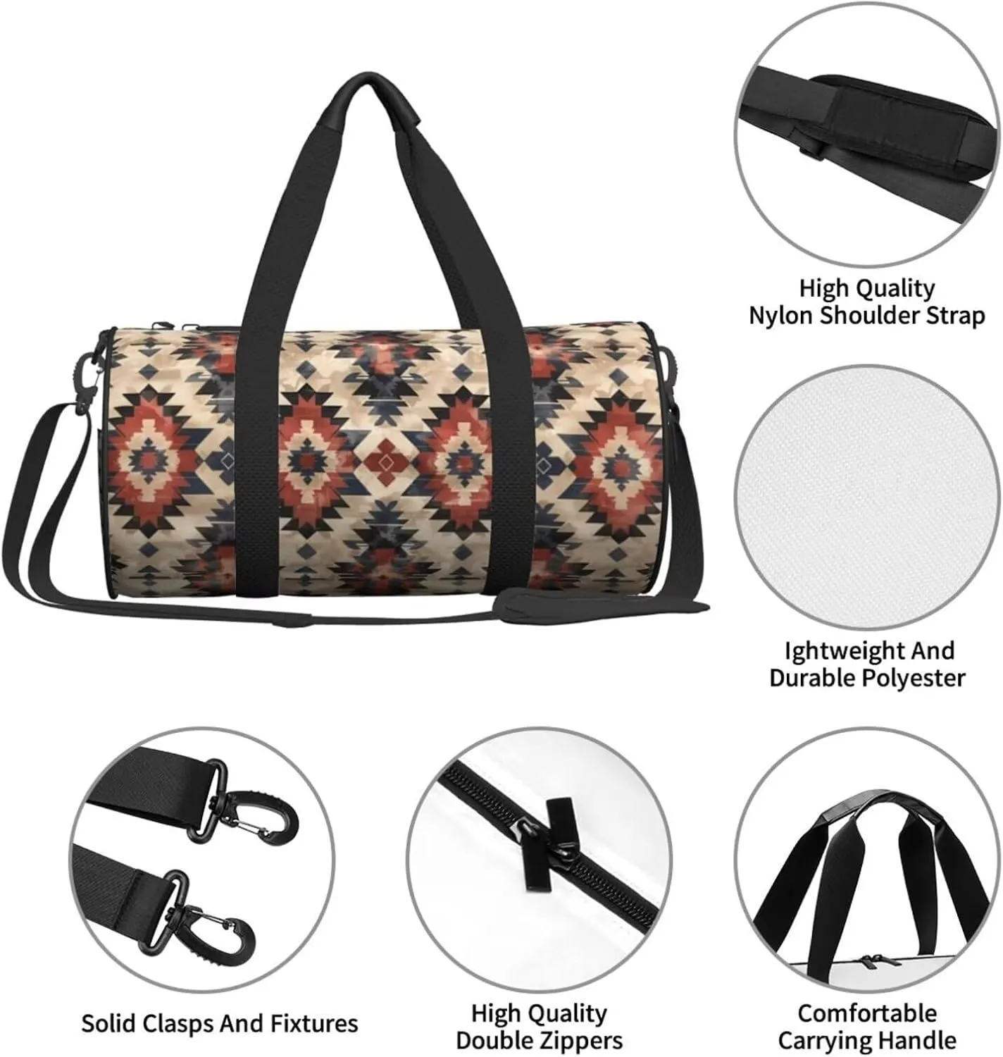 Brown Aztec Waterproof Duffle Bag Southwest Navajo Western Carry On Weekender Bag for Gym Travel Workout Sport Trip Native American Ethnic Tribal Geometry Carry On Bags
