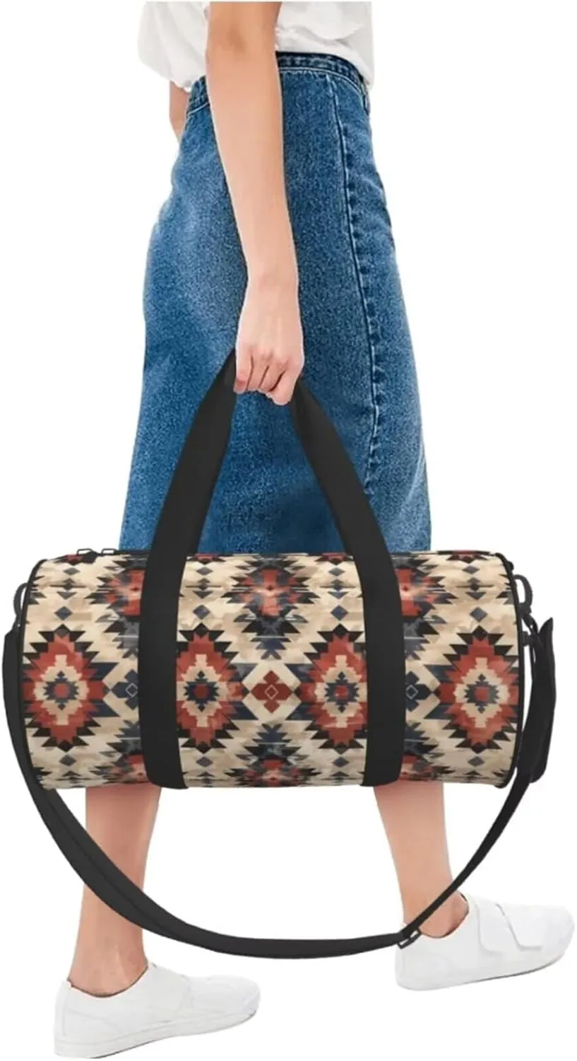 Brown Aztec Waterproof Duffle Bag Southwest Navajo Western Carry On Weekender Bag for Gym Travel Workout Sport Trip Native American Ethnic Tribal Geometry Carry On Bags