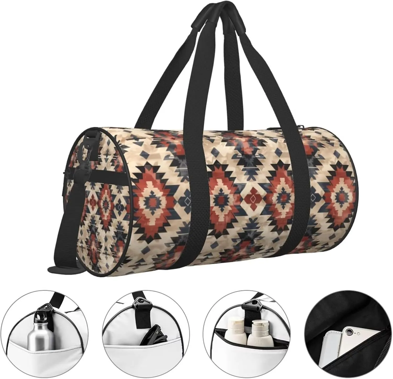 Brown Aztec Waterproof Duffle Bag Southwest Navajo Western Carry On Weekender Bag for Gym Travel Workout Sport Trip Native American Ethnic Tribal Geometry Carry On Bags