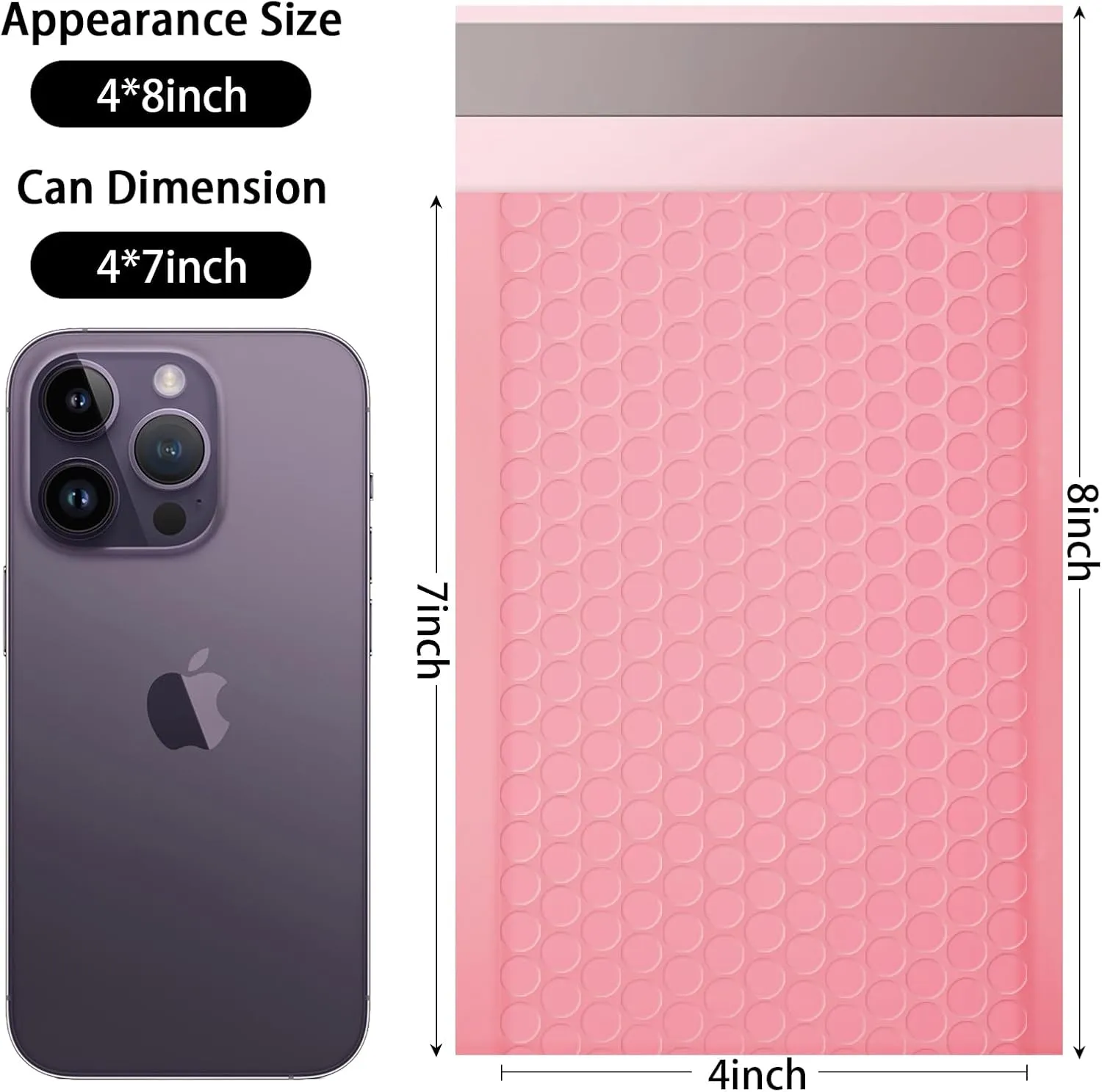 Bubble Mailers, 4x7 Inch Padded Bubble Mailers Pack of 100 Bubble Envelopes Opaque Self Seal Adhesive Waterproof Bags for Shipping and Packaging (Pink, 4x7-100Pc)