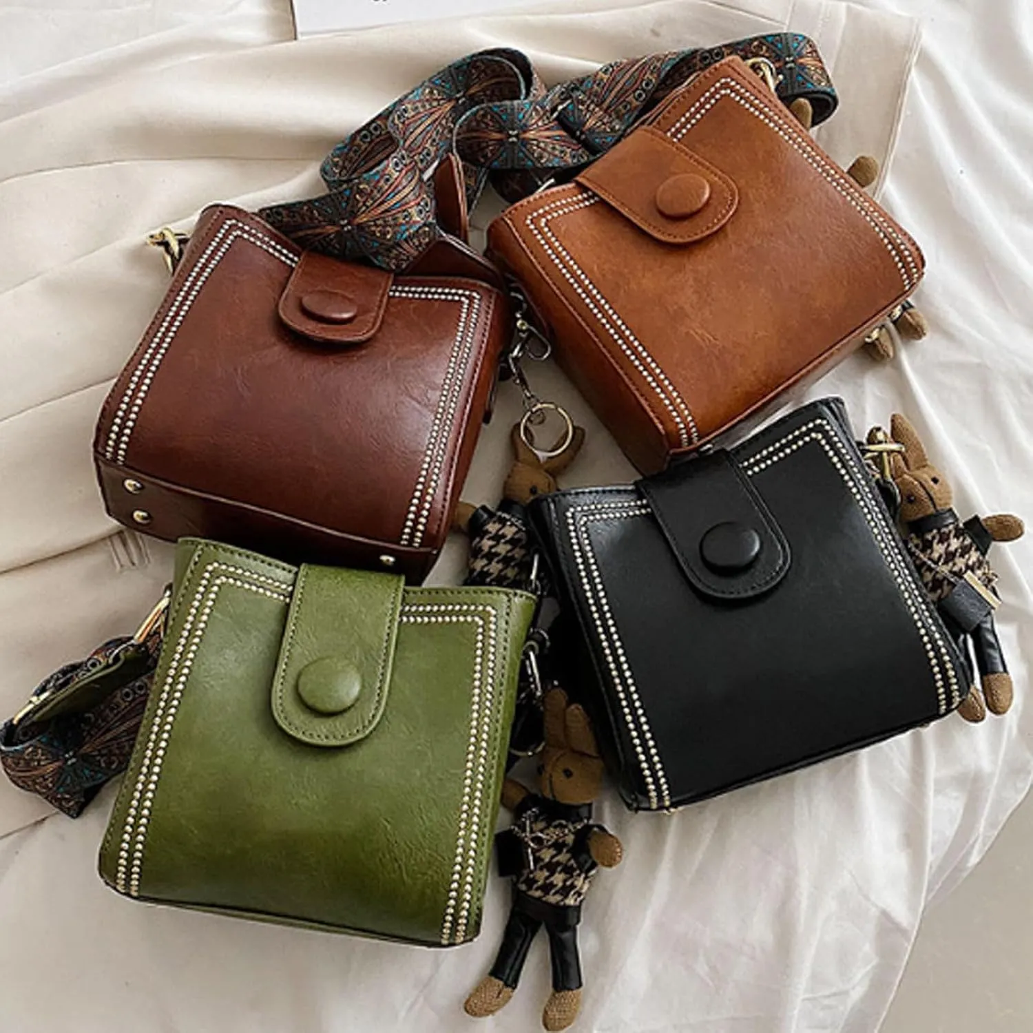Bucket Bag, Vintage Fashion Bag with Wide Adjustable Shoulder Strap, Vintage Small Bucket for Women