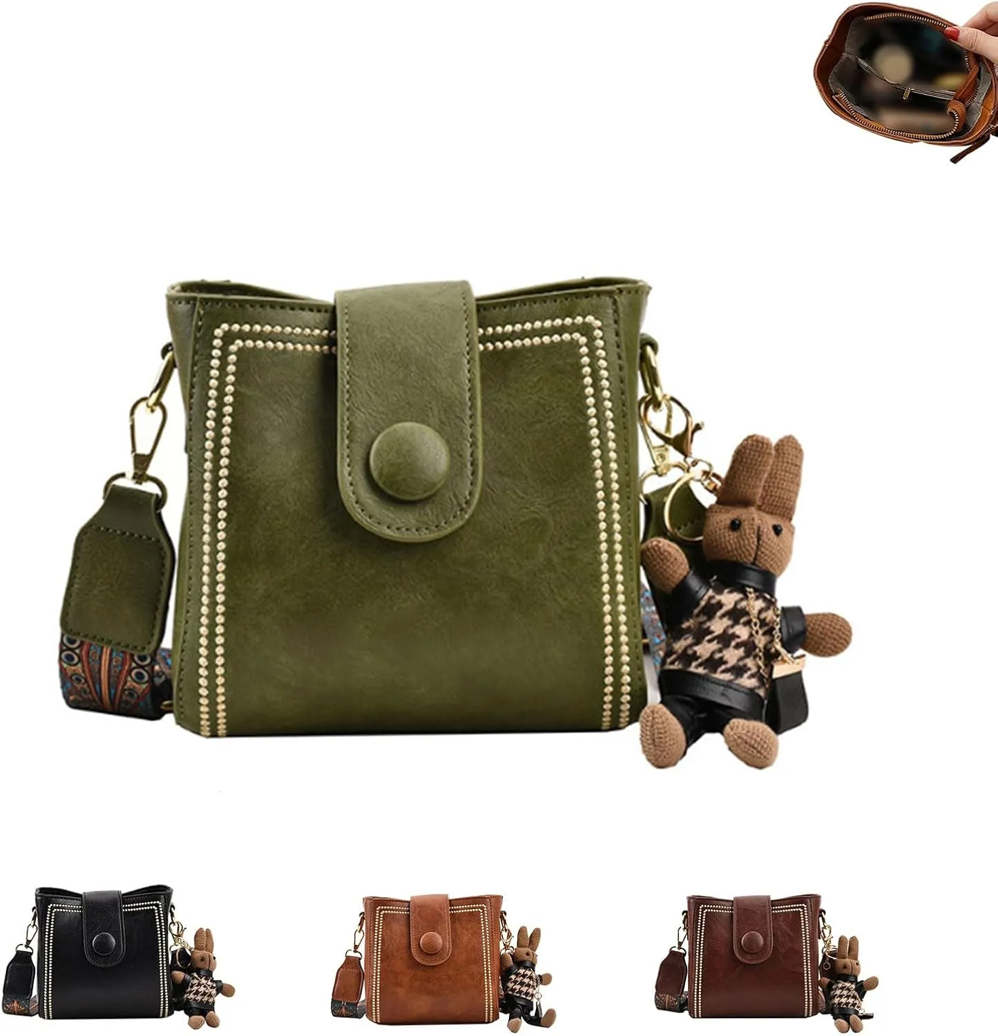 Bucket Bag, Vintage Fashion Bag with Wide Adjustable Shoulder Strap, Vintage Small Bucket for Women