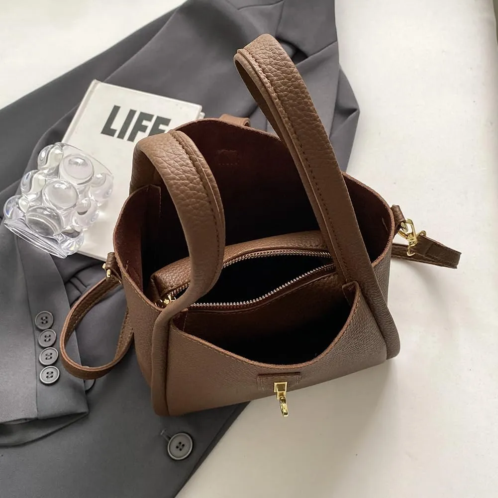 Bucket Bags For Women Top Handle Bag Mini Shoulder Crossbody Bag Small Handbag Vegan Leather Trendy Vintage Tote Purses