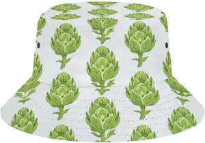 Bucket Hat for Men Women,Green Artichoke Pattern Printed Packable Travel Fisherman Hat,Sun Hat for Beach, Golf, Fishing