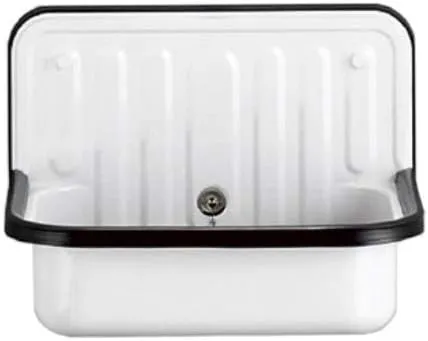 Bucket Sink Wall Mounted Small Service Sink Glazed Steel Utility Sink, With Overflow, Dark Black Trim
