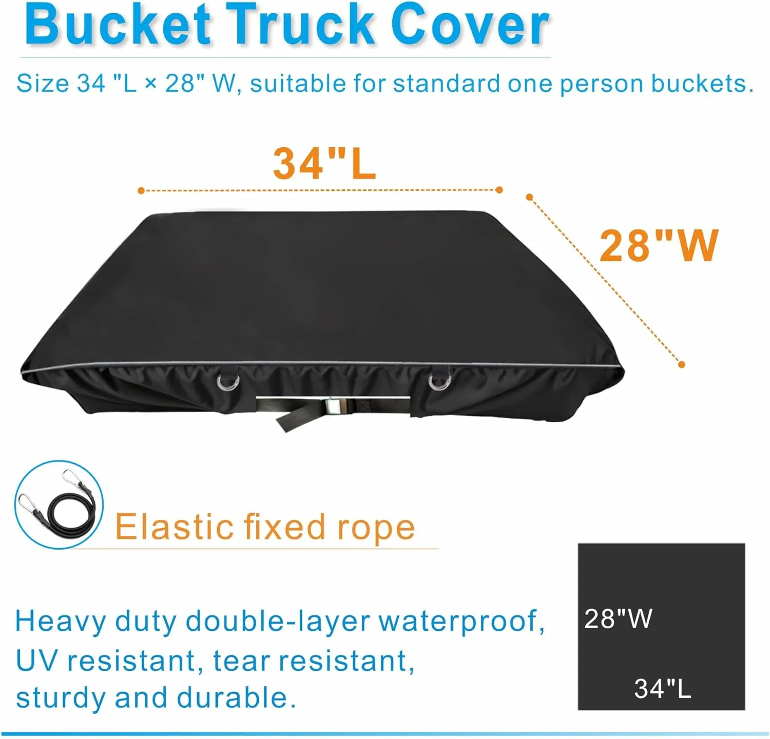 Bucket Truck Cover - Double-Layer Waterproof and Tear Resistant, with Adjustable Rope Buckle, Fits 1 Man Vinyl Bucket 34" x 28" Edge to Edge, Bucket Truck Accessories. (Cover Only)