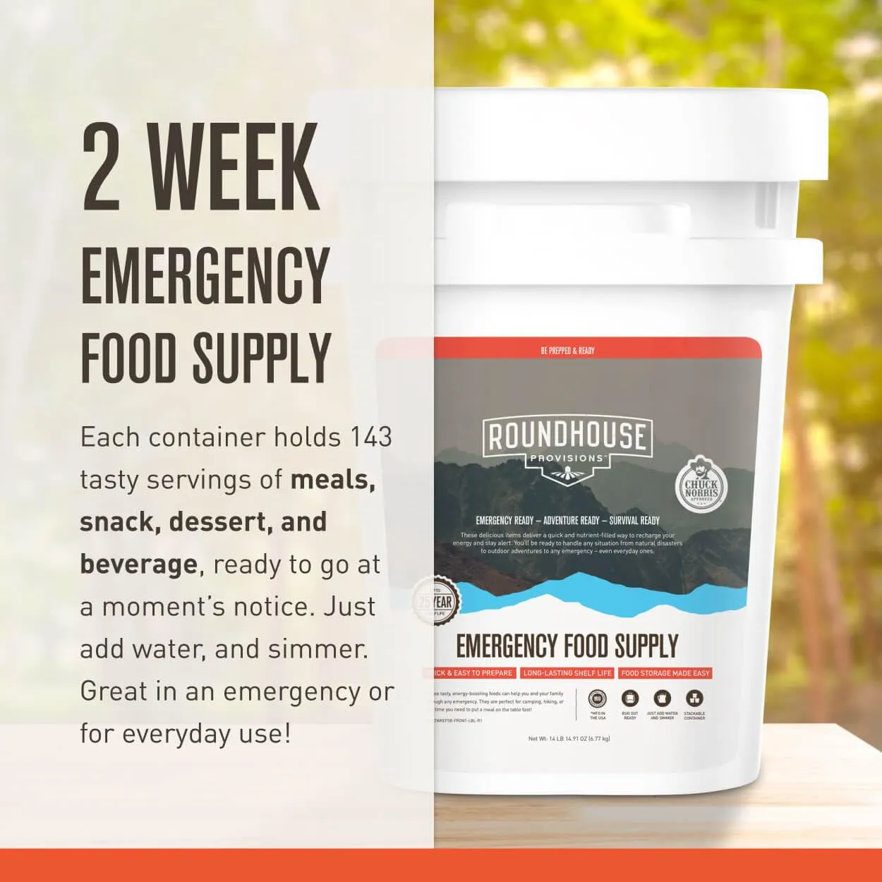 by Chuck Norris Roundhouse Provisions The Chuck Bucket: Emergency Food Supply Bucket, Disaster Prepper Camping Food Kit (Two Week Supply)
