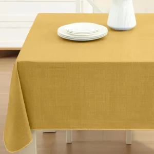 Cafe Hotel Linen Look Solid Color Heavy 4 Gauge Vinyl Flannel Backed Tablecloth, Indoor/Outdoor Wipe Clean Tablecloth, 60 Inch x 84 Inch Oblong/Rectangle, Gold