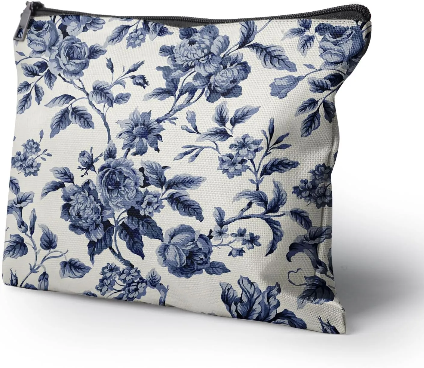 Cafl Blue Flowers Makeup Bag Botanical Flower Cosmetic Bag for Women Large Capacity Make Up Bag Portable Travel Toiletry Pouch Organizer 10 * 8inch