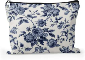 Cafl Blue Flowers Makeup Bag Botanical Flower Cosmetic Bag for Women Large Capacity Make Up Bag Portable Travel Toiletry Pouch Organizer 10 * 8inch