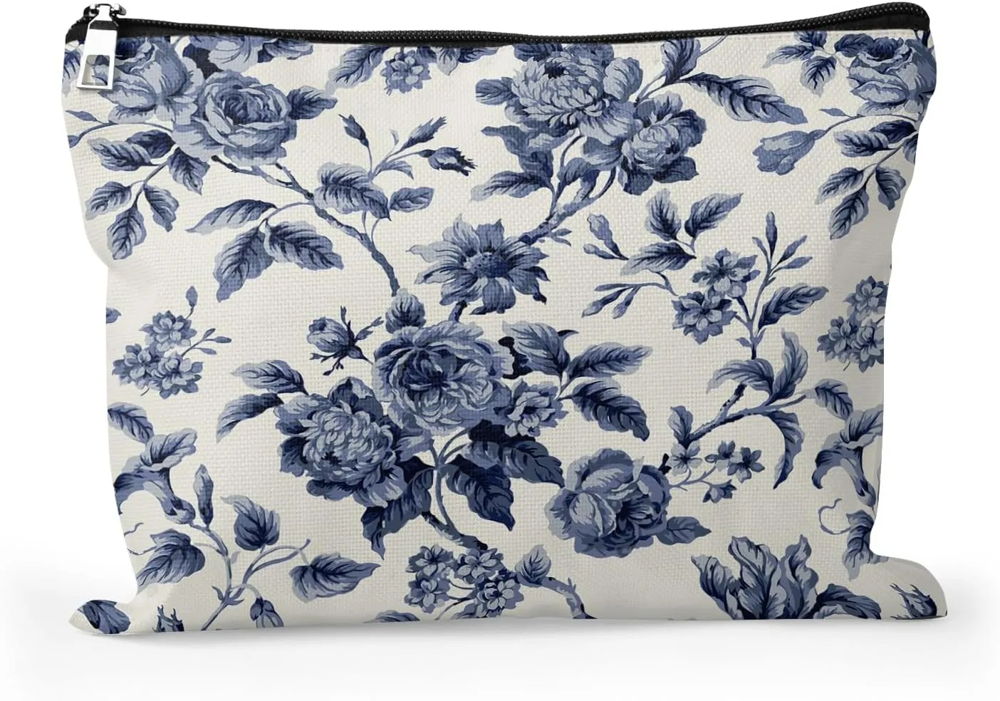 Cafl Blue Flowers Makeup Bag Botanical Flower Cosmetic Bag for Women Large Capacity Make Up Bag Portable Travel Toiletry Pouch Organizer 10 * 8inch