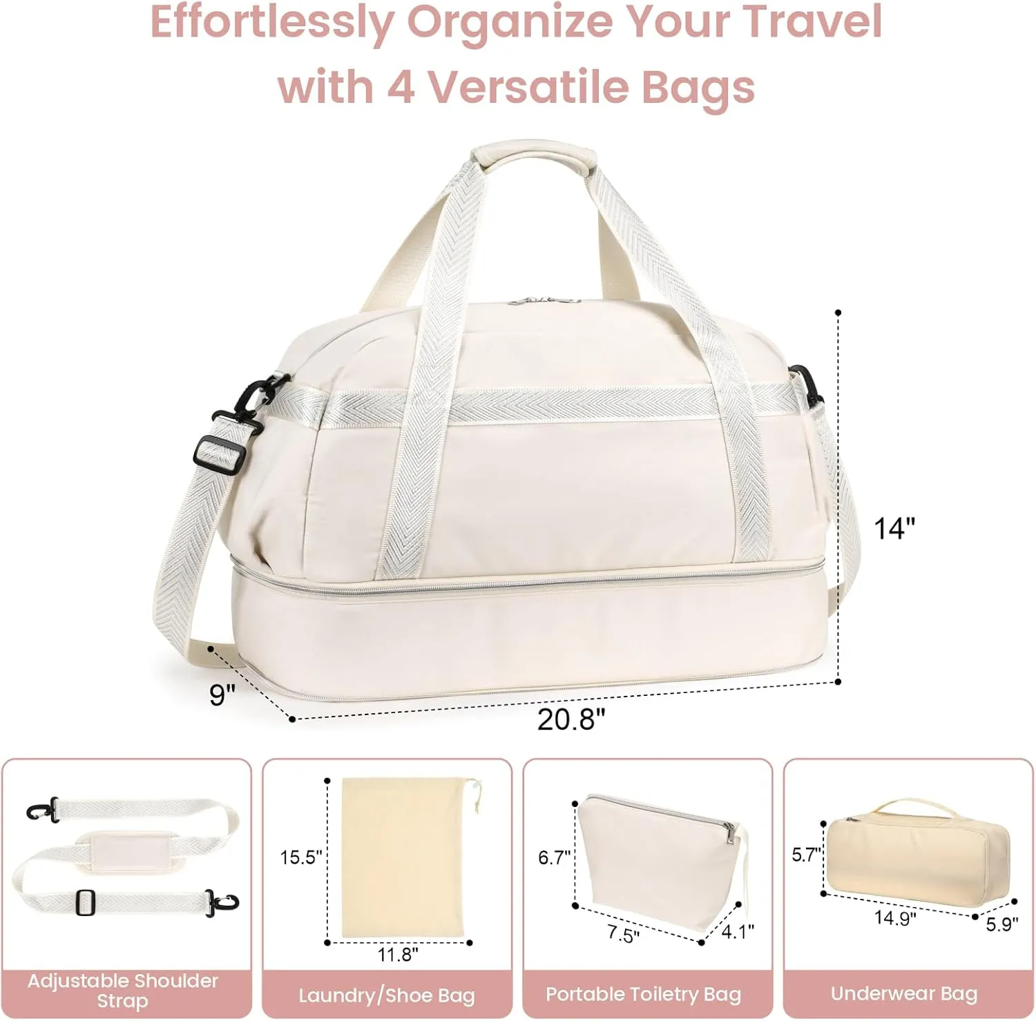 Cambond Weekender Bags for Women - Overnight Bags for Women Travel with Expandable Shoe Compartment and USB Charging Port