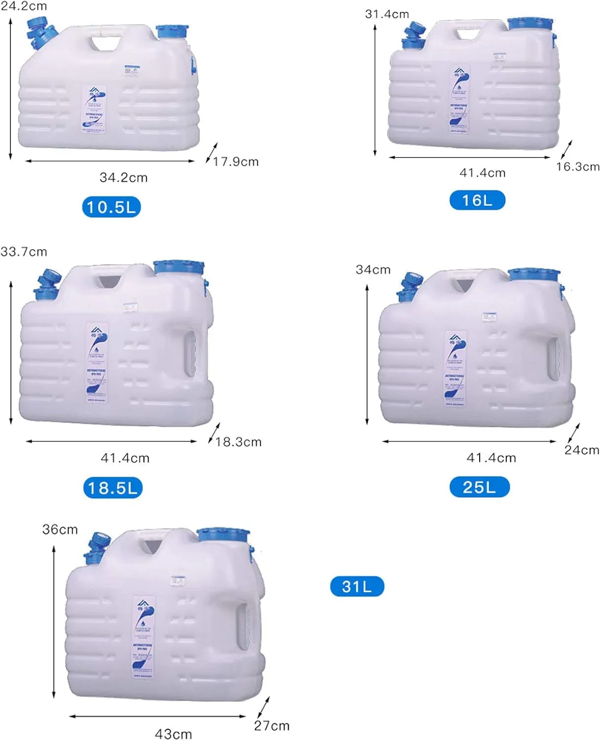 Camping Water Carrier Plastic Water Container with Tap Hose for Camping,HDPE Emergency Water Carrier Jug, Portable Drinking Water Storage Bucket for Home Picnic BBQ Self-Driving Tour Hikin(Size:16L)