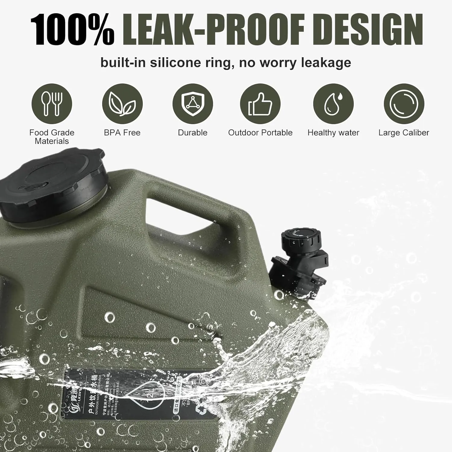 Camping Water Jug, 3.2 Gallon (12L) Portable Water Containers with Spigot, No Leakage Portable Emergency Water Tank Canteens for Camping and Emergency Storage