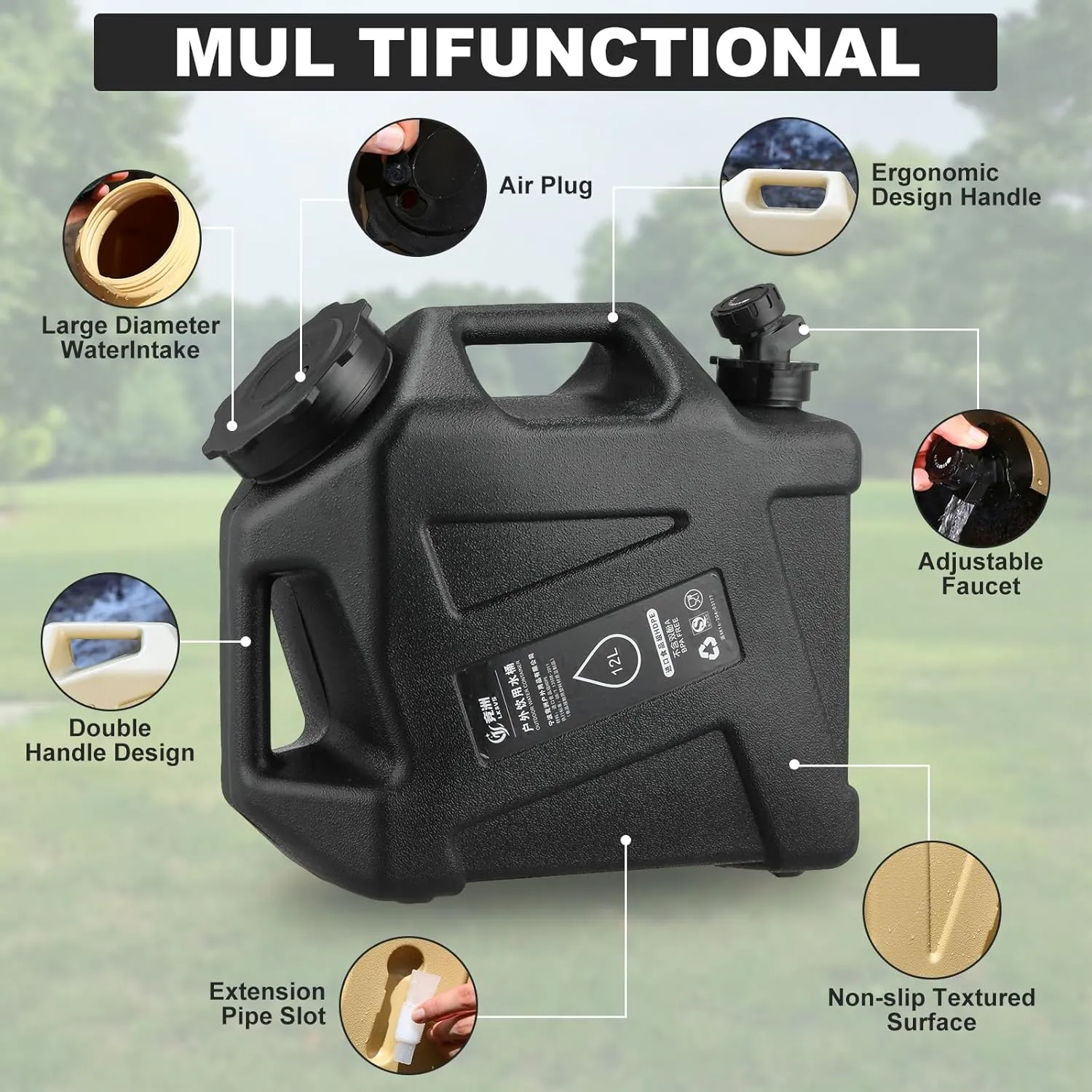 Camping Water Jug, 3.2 Gallon (12L) Portable Water Containers with Spigot, No Leakage Portable Emergency Water Tank Canteens for Camping and Emergency Storage