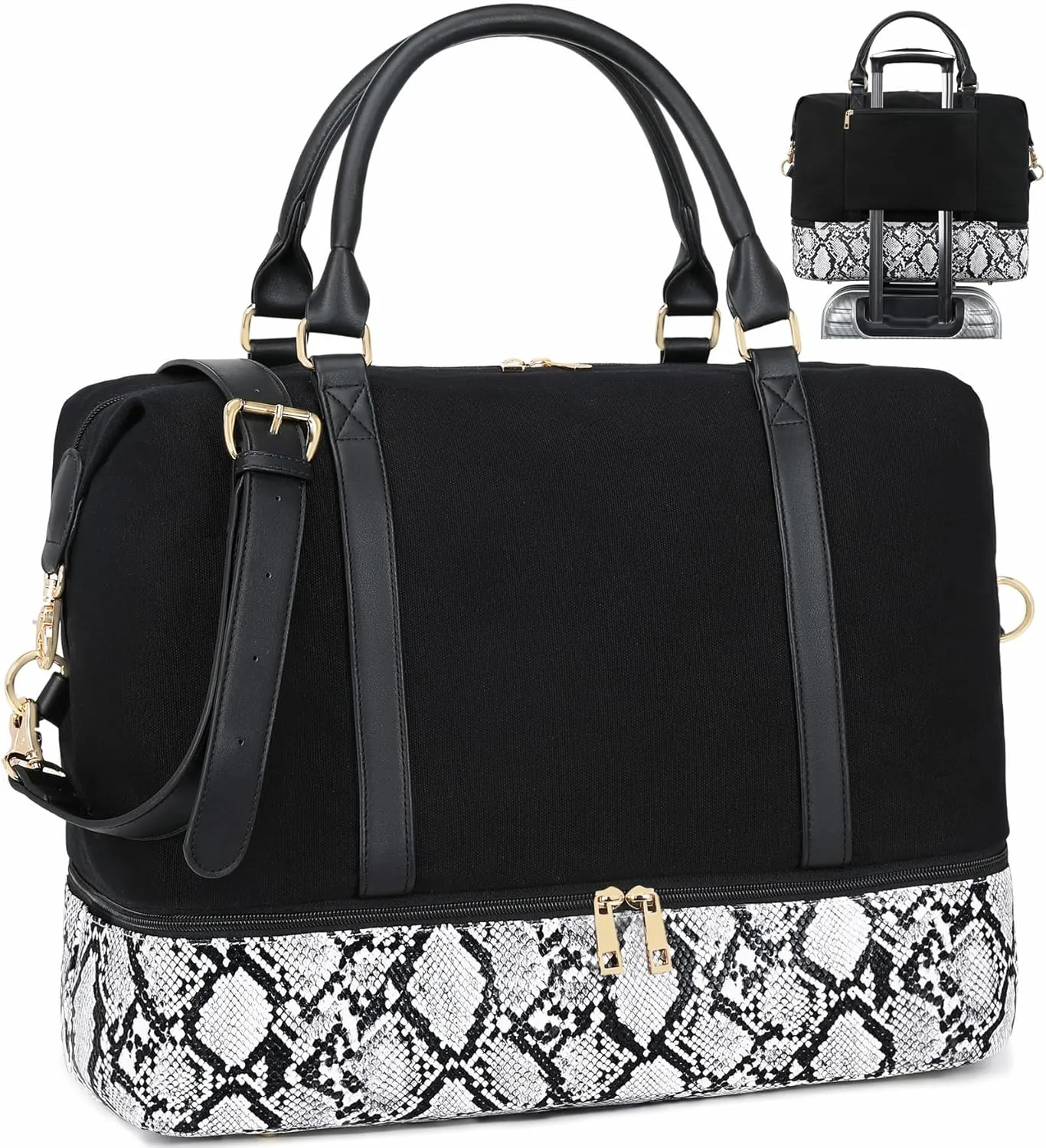 CAMTOP Weekender Bags for Women Travel Carry On Tote Bag with Shoe Compartment Overnight Bag for Airplanes, Travel Duffel Bag，Hospital Bag for Women Labor Delivery (Black)