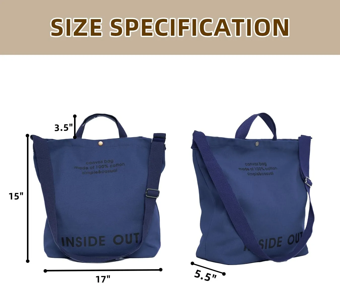 Canvas Tote Bag For Women inside out bag Crossbody Handbag with Adjustable Strap and Coin Purse for Work,Travel,Grocery