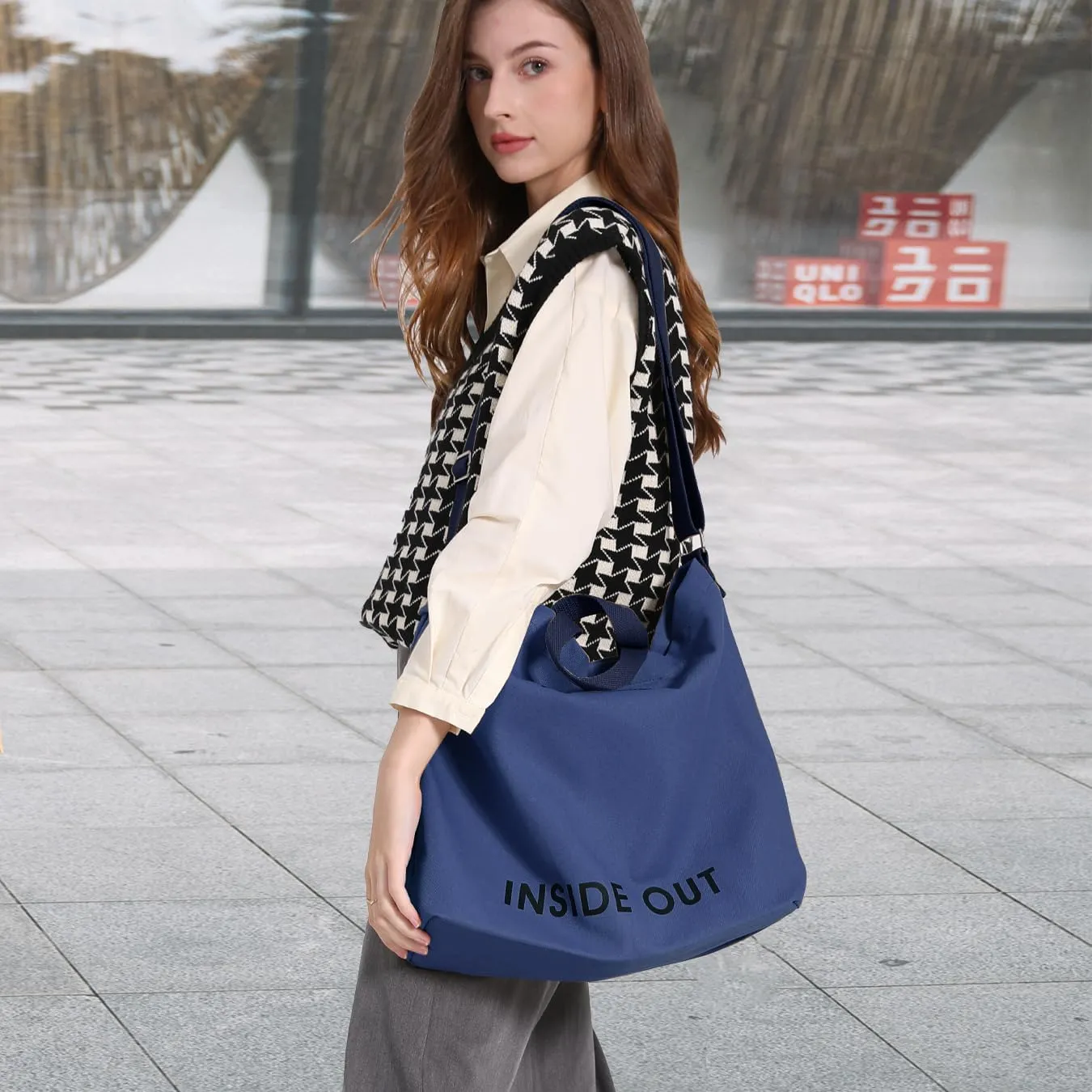 Canvas Tote Bag For Women inside out bag Crossbody Handbag with Adjustable Strap and Coin Purse for Work,Travel,Grocery