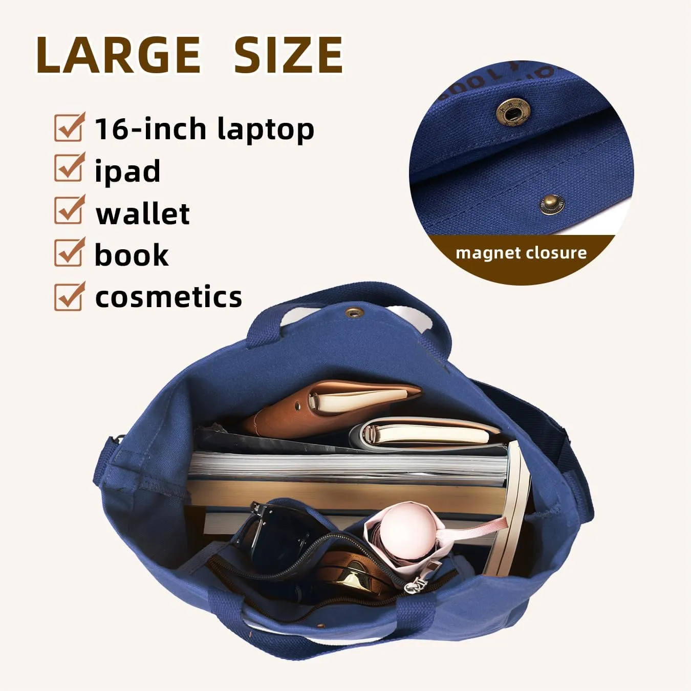 Canvas Tote Bag For Women inside out bag Crossbody Handbag with Adjustable Strap and Coin Purse for Work,Travel,Grocery