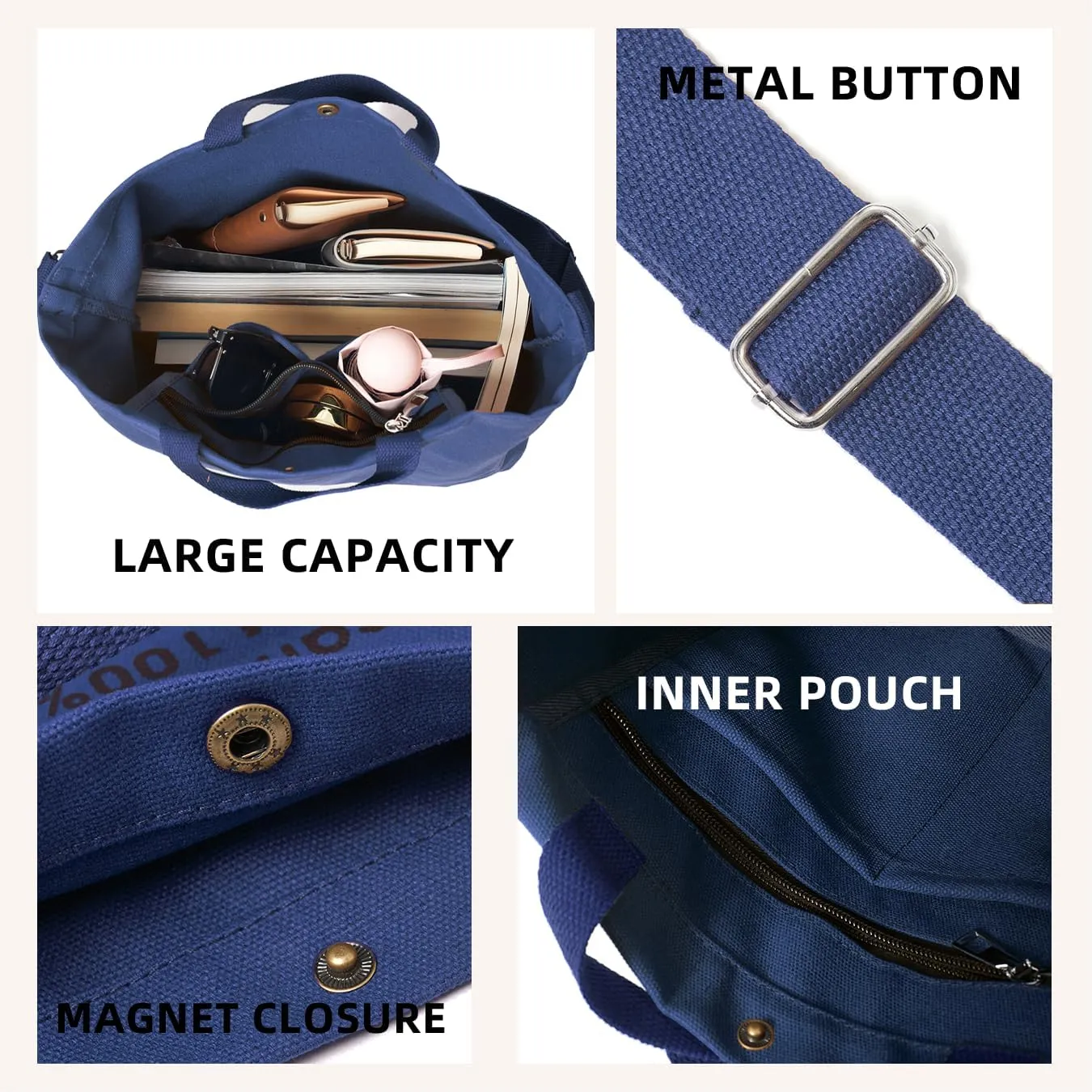 Canvas Tote Bag For Women inside out bag Crossbody Handbag with Adjustable Strap and Coin Purse for Work,Travel,Grocery
