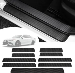 Car Door Sill Protector Compatible with Toyota Camry 2025-2019 LE XSE XLE SE Sedan Prime - Custom Fit Anti-Scratch Carbon Fiber Threshold Protection Sticker, Trunk & Door Entry Edge Guard(9 PCS)