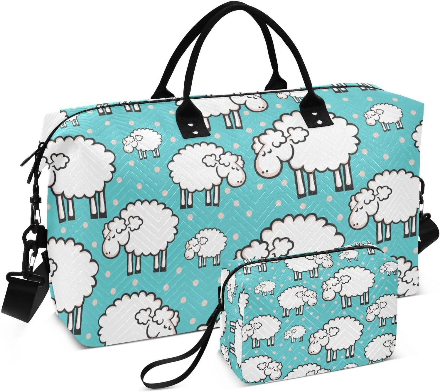 Cartoon Cute Sheep Travel Duffle Bag, Large Weekender Overnight Bags for Women Men Waterproof Carry on Shoulder Tote Bags for Hospital Maternity Mommy Gym with Toiletry Bag