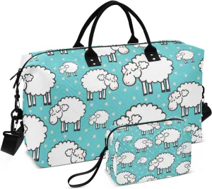 Cartoon Cute Sheep Travel Duffle Bag, Large Weekender Overnight Bags for Women Men Waterproof Carry on Shoulder Tote Bags for Hospital Maternity Mommy Gym with Toiletry Bag