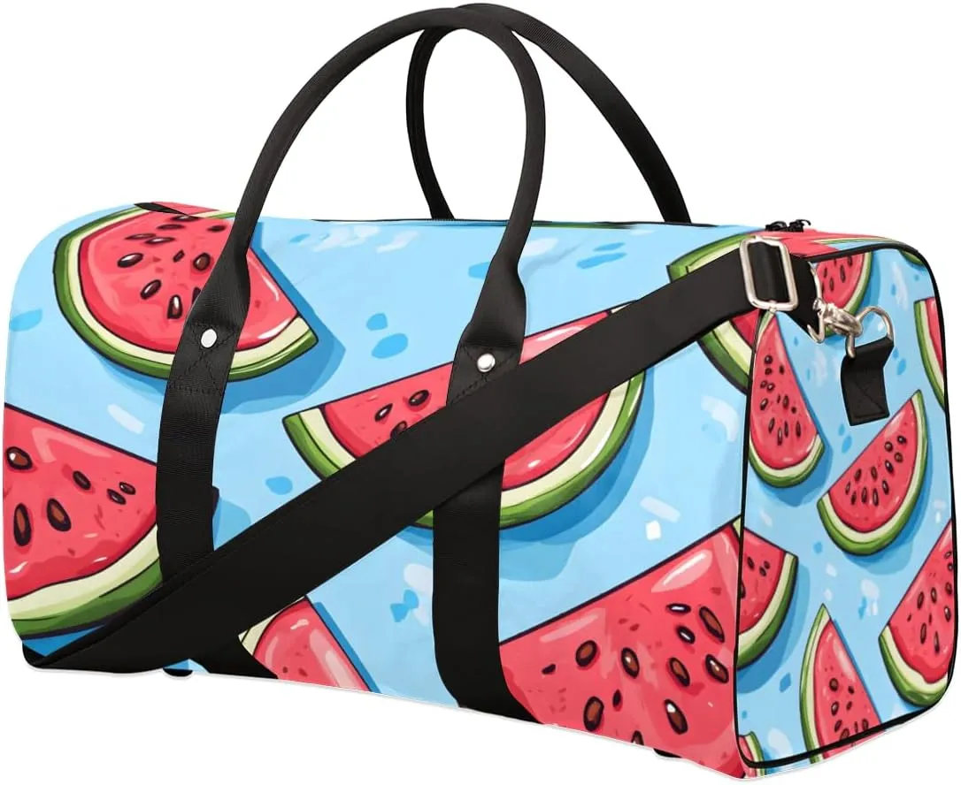 Cartoon Watermelon Travel Duffle Bag for Women Men Gym Duffel Foldable Bag Waterproof Weekender Sweet Fruit Duffle Tote