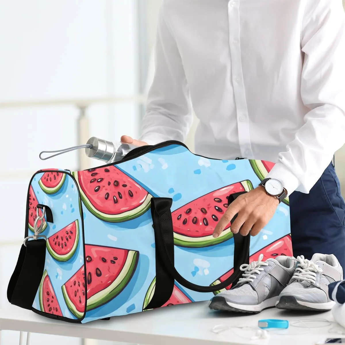 Cartoon Watermelon Travel Duffle Bag for Women Men Gym Duffel Foldable Bag Waterproof Weekender Sweet Fruit Duffle Tote
