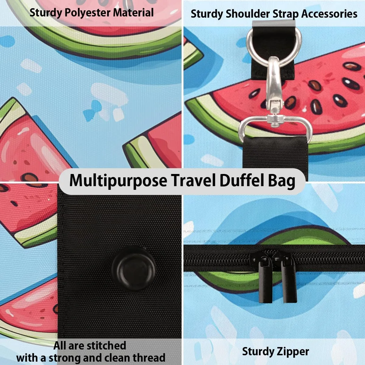 Cartoon Watermelon Travel Duffle Bag for Women Men Gym Duffel Foldable Bag Waterproof Weekender Sweet Fruit Duffle Tote