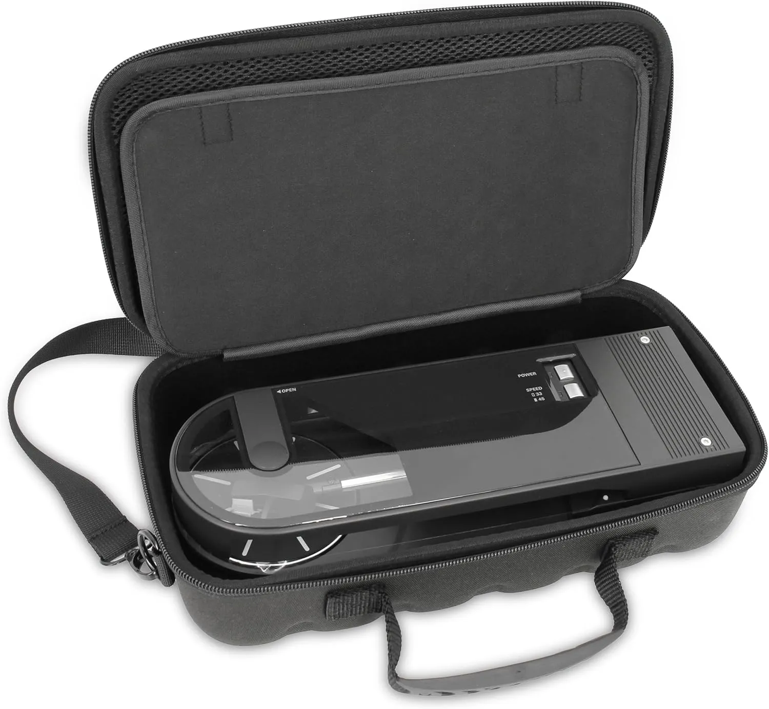 CASEMATIX Travel Case Compatible with Audio-technica AT-SB727 Portable Turntable Sound Burger Vinyl Record Player - Includes Carry Case Only with Handle and Shoulder Strap, Black
