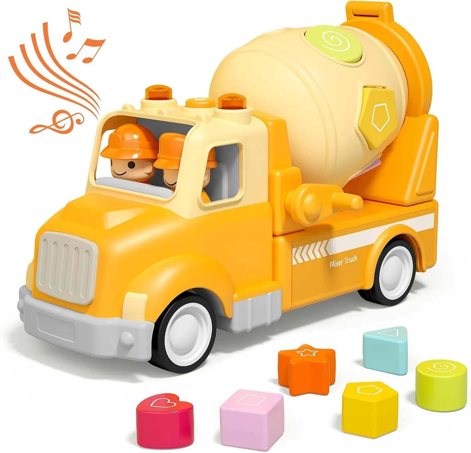 Cement Mixer Truck Construction Car Toys For Kids, Construction Car with Sound and Light, Shape Sorter Learning & Education Preschool Vehicle for 18M  2 3 4 5 Years Old Boy Christmas Birthday Gift