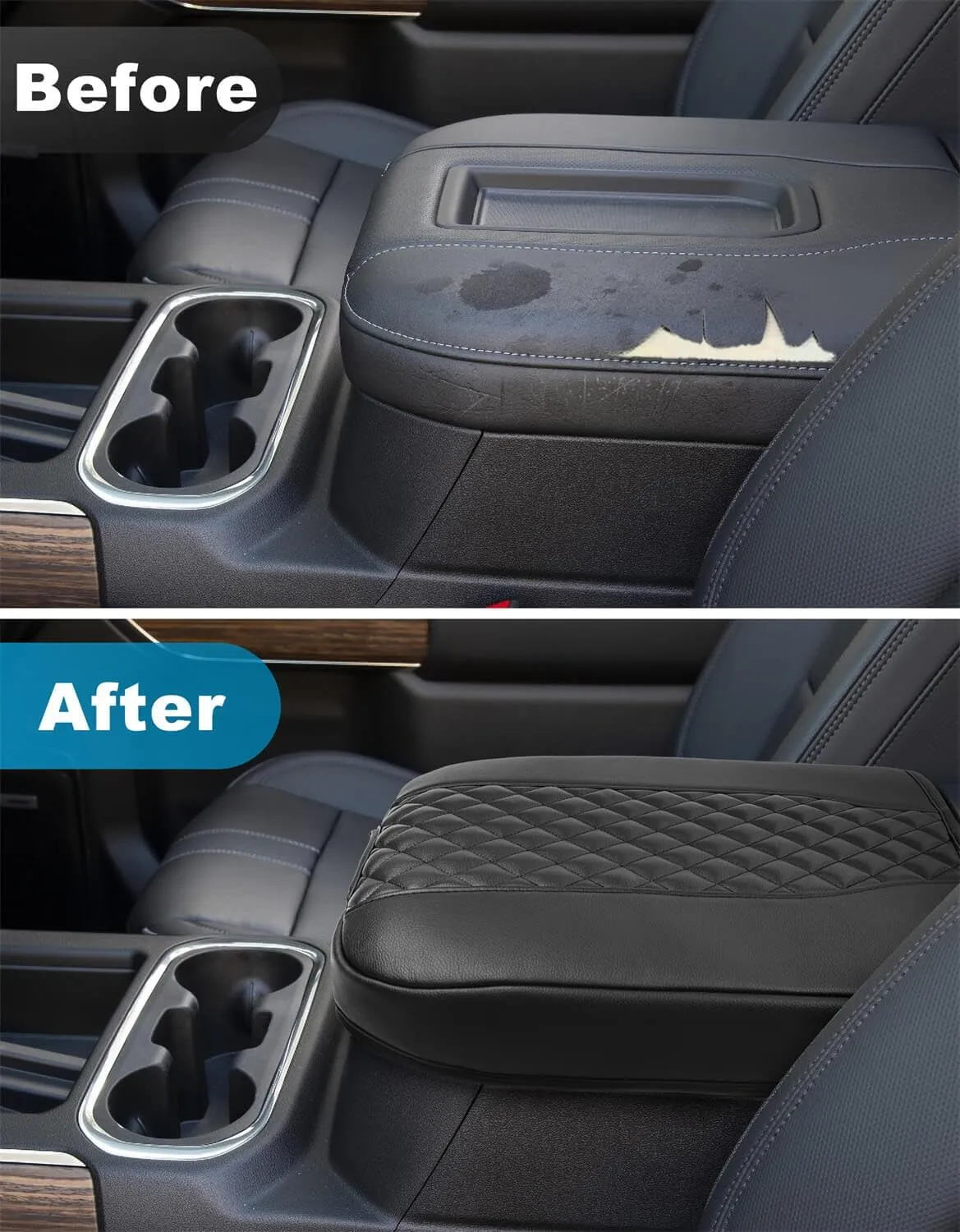Center Console Cover for Chevy Silverado & GMC Sierra 1500 Accessories 2019-2025, Tahoe & Suburban & Yukon 2021-2025, Vinyl Car Armrest Protector, Floor Console Bucket Seat Only, Anti-Scratch, Black