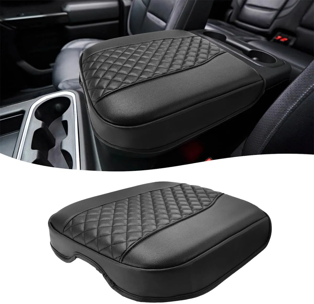 Center Console Cover for Chevy Silverado & GMC Sierra 1500 Accessories 2019-2025, Tahoe & Suburban & Yukon 2021-2025, Vinyl Car Armrest Protector, Floor Console Bucket Seat Only, Anti-Scratch, Black