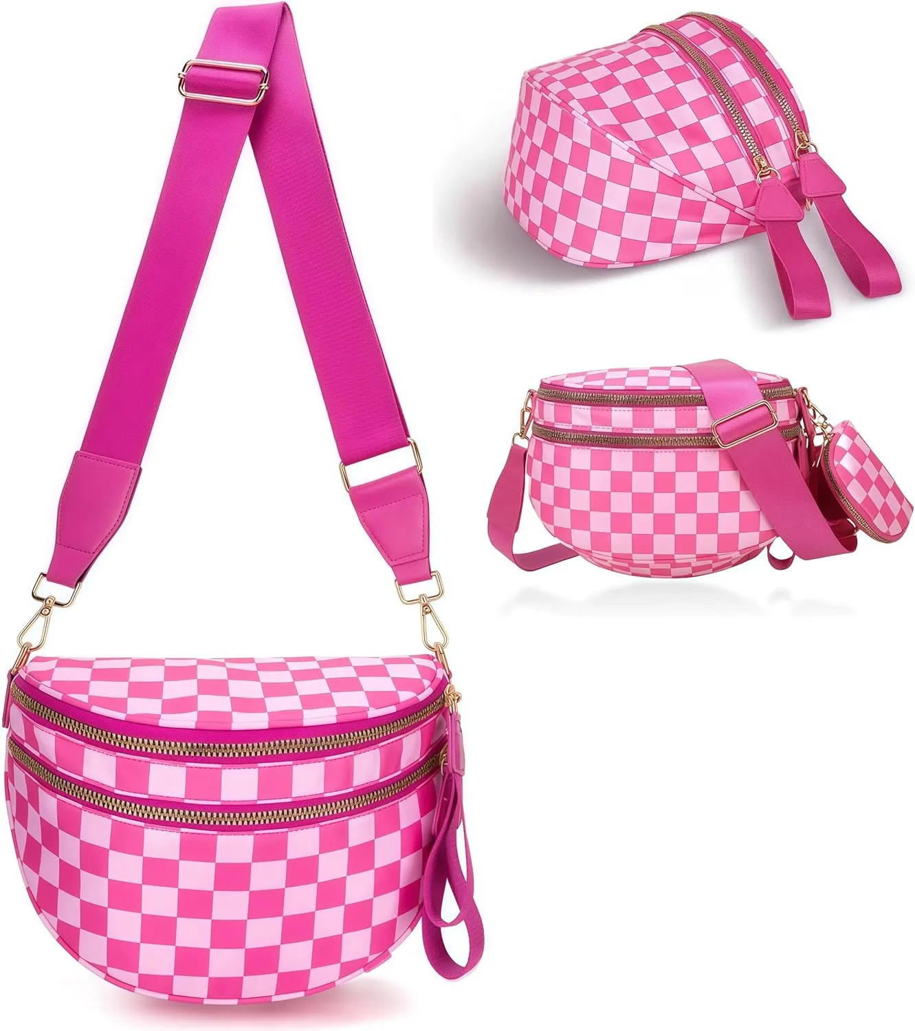 Checkered Crossbody Bag for Women - Nylon Sling Bags with Shoulder Strap, Wallets Purse Handbags